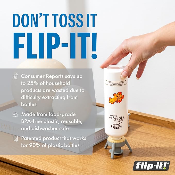 Flip-It! 2-Pack Premium Bottle Emptying Kit – No more wasted product - Fits most plastic bottles – Get out every drop of Shampoos, Lotions, & More – 2 Base Caps, 6 Adapters – Pastel Color Edition