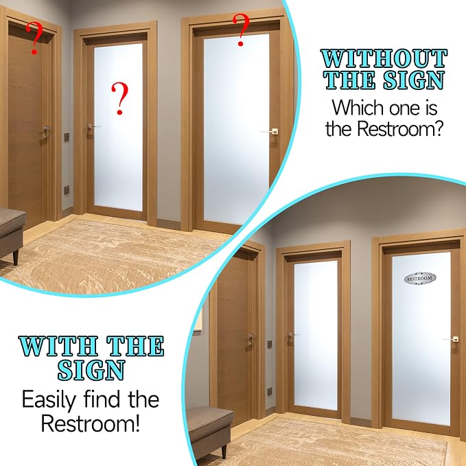 Restroom Sign Sticker for Business & Home, Self-Adhesive Brushed Silver Elegant Bathroom Signs for Door, Durable & Waterproof Unisex Restroom Signage for House Toilet, Office, Store, Shop - Image 4