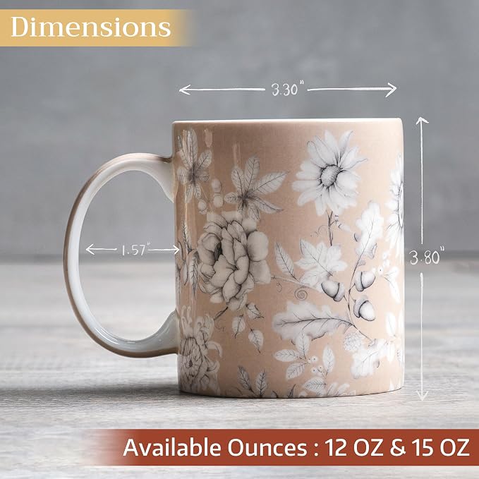 Maison d' Hermine Coffee Mug with Handles Tea Cups (15 Ounce, Pack of 1) | Fine Bone China Coffee Mugs for Hot Beverages Cappuccino Latte Home Restaurant Spring Summer -Pretty Autumn - Mono Autumn - Image 4