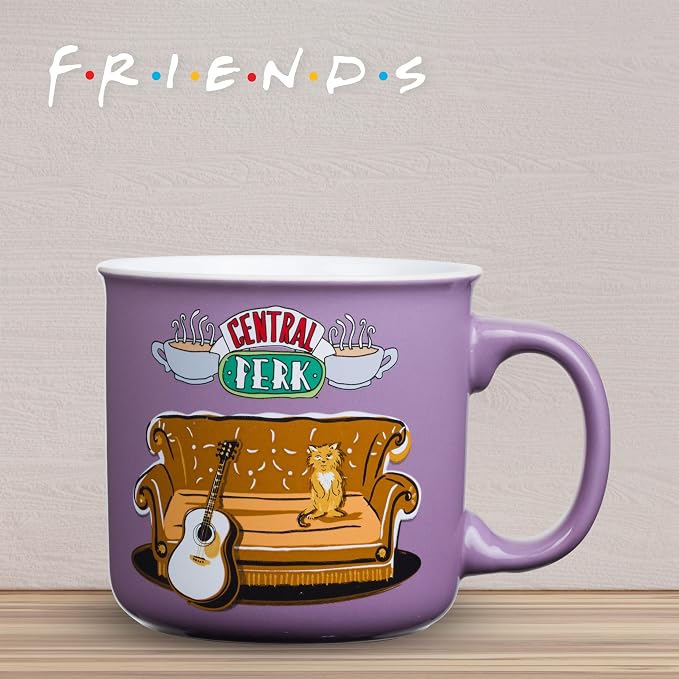 Silver Buffalo FRIENDS Central Perk Smelly Cat, Ceramic Camper Mug, 20oz | Iconic Orange Couch and Guitar, Pheobe's, 0.59 Liters - Image 5