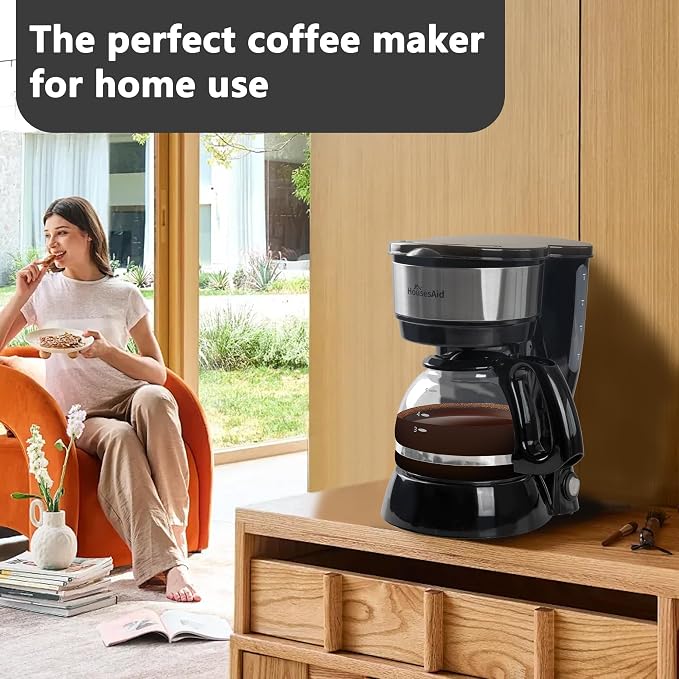 5 Cup Compact Coffee Maker,0.75L Small Drip Coffee Machine | 650W Fast Brew, Glass Carafe, Space Saving Design for 1-2 People, Ideal for Apartment, Dorm and Office Use - Image 6