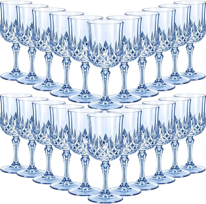 Sliner 96 Pcs 7oz Plastic Vintage Wine Glasses Drinking Goblets Unbreakable Crystal Water Glassware Reusable Diamond Champagne Flutes Cups for Wedding Banquet Birthday Party Supplies (Light Blue) by Sliner