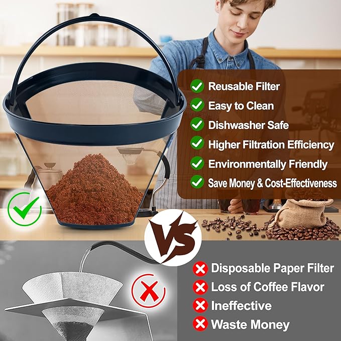 2 Pcs Reusable No.4 Cone Coffee Maker Filters for Ninja,Replacement Coffee Basket Filters, #4 Cone Permanent Stainless Steel Mesh Basket Compatible with Ninja Cuisinart Hamilton Beach Coffee Maker