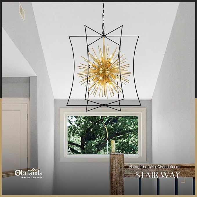 Modern 31.5" Black Gold Sputnik Chandelier for Dining Room Industrial Retro Geometric 16-Light Large Ceiling Pendant Light Fixture for Kitchen Bedroom Living Room Hallway Entryway Foyer - Image 6