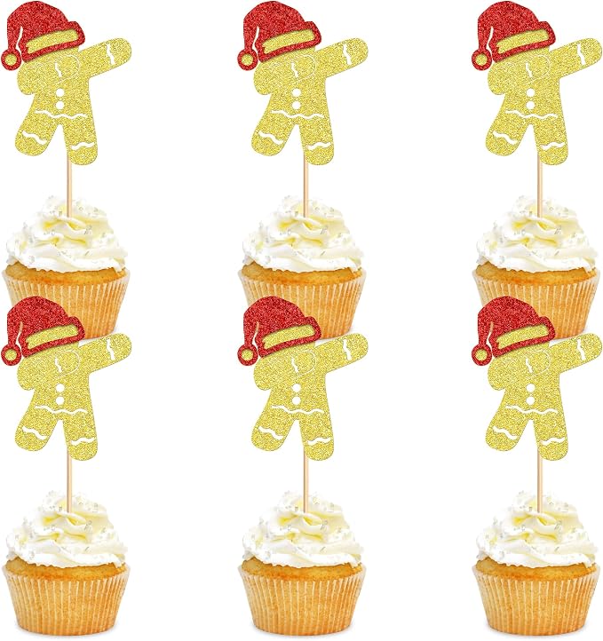24PCS Christmas Gingerbread Man Cupcake Toppers Picks Xmas Holiday Cupcake Picks Merry Christmas Theme Holiday Baby Shower Birthday Party Cake Decorations Supplies by Cyodoos