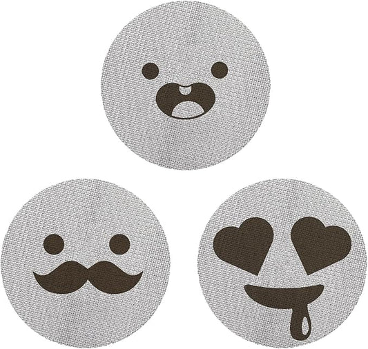 53.5mm Espresso Puck Screen 3-Pack, Lower Shower Screen, Metal Coffee Reusable Filter for 54mm Espresso Portafilter Basket, 1.7 Thickness(Cute Face)