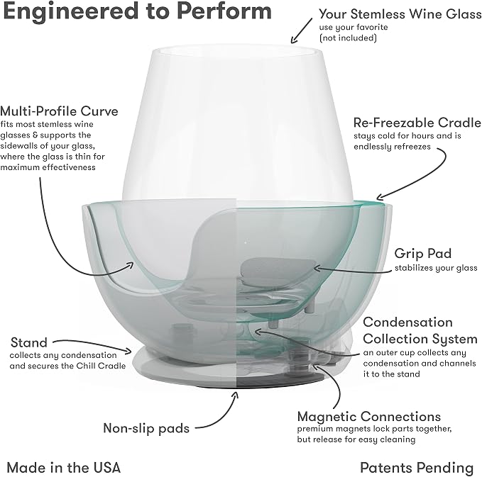 VoChill Stemless Wine Glass Chiller | Keep the Chill In Your Glass | Made In USA | Separable & Refreezable Chill Cradle | Actively Chills Stemless Glassware | Stone, Single Stemless - Image 9