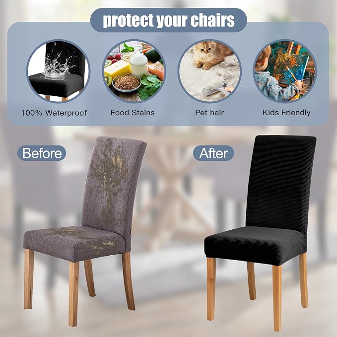 BIETYONE Waterproof Dining Chair Covers, Stretch Seat Protector, Washable | 8 Pack, Waterproof, Stretch Fit, Washable, Spill Resistant, Soft, Dining Chair Covers, Seat Protector - Image 5