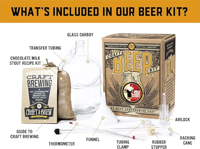 Craft A Brew - Chocolate Milk Stout - Beer Making Kit - Make Your Own Craft Beer - Complete Equipment and Supplies - Starter Home Brewing Kit - 1 Gallon