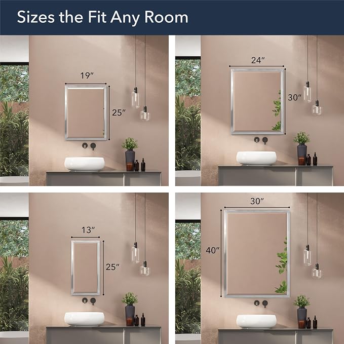 Brushed Nickel Stainless Steel Metal Framed Mirror 19"x25" for Bathroom Vanity – Decorative Rectangular Bathroom Mirror for Over Sink, Bedroom & Living Room - Image 4