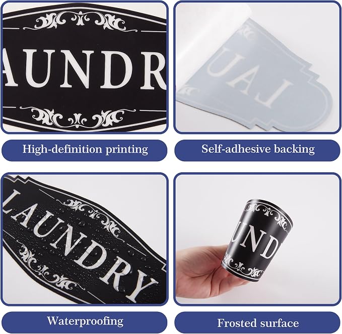Laundry Room Door Sign for Business and Home，Self-adhesive Waterproof Cute Laundry Room Door Sticker Decals for House, Apartment, Hotel Laundromat Decor（Black） - Image 4