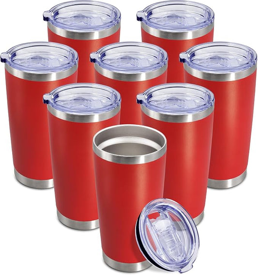 20oz Tumbler Insulated Coffee Tumblers with Lid Stainless Steel Red 8P | 20 oz Tumblers Double Wall Insulated Vacuum 20oz Coffee Mug Leak Proof Tumblers with Lid Powder Coated - Red 8 Pack by AEPDTD
