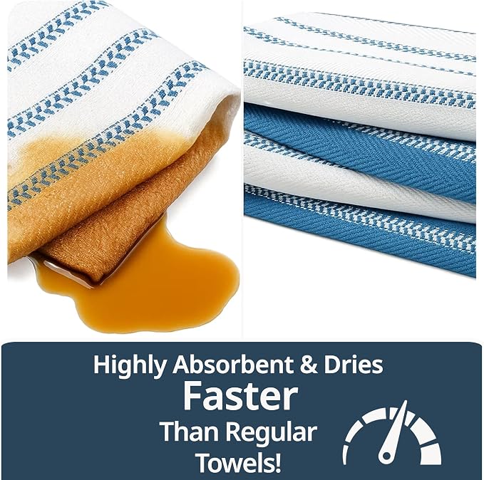 LANE LINEN Kitchen Towels Set - Pack of 4 Cotton Dish Towels for Drying Dishes, 18”x 28”, Absorbent Tea Towels, Quick Drying Kitchen Towel Set - Blue Saphire - Image 5