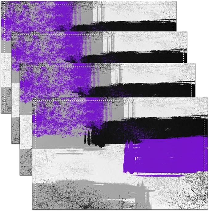 Feelyou Purple Black Grey White Placemats Set of 4 for Kids Boys Girls Abstract Placemat for Kitchen Dining Table Decor Indoor Outdoor 18"x12" Ombre Modern Table Place Mats, Decor Buffalo Check by Feelyou