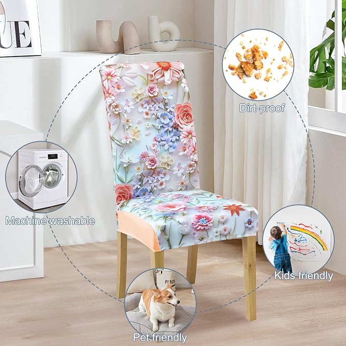 Dining Chair Covers, Stretch Seat Covers, Washable Furniture Protector | 6 Pack, Washable, Stretch Fit, Soft, Non Slip, Dining Chair Covers, Seat Protector, Furniture Protector - Image 6