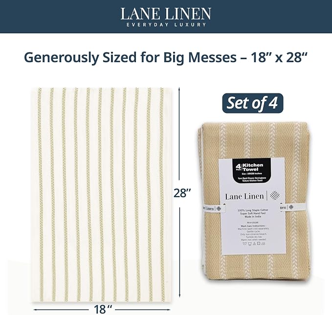 LANE LINEN Kitchen Towels Set of 4-18”x28” Absorbent Cotton Dish Towels, Quick-Drying Hand & Tea Towels for Kitchen, Light Tan - Image 2