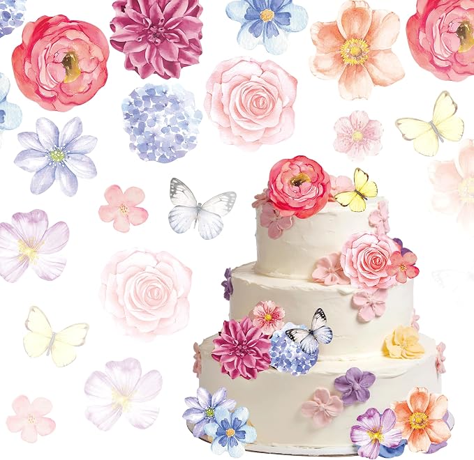 138pcs Edible Flower Butterflies Cake Topper Wafer Paper Flower Cupcake Toppers Mixed Size Hawaiian Flower Cake Decorations for Tropical Luau Birthday Baby Shower Party Supplies by Unknown