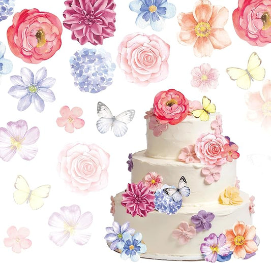 138pcs Edible Flower Butterflies Cake Topper Wafer Paper Flower Cupcake Toppers Mixed Size Hawaiian Flower Cake Decorations for Tropical Luau Birthday Baby Shower Party Supplies by Unknown