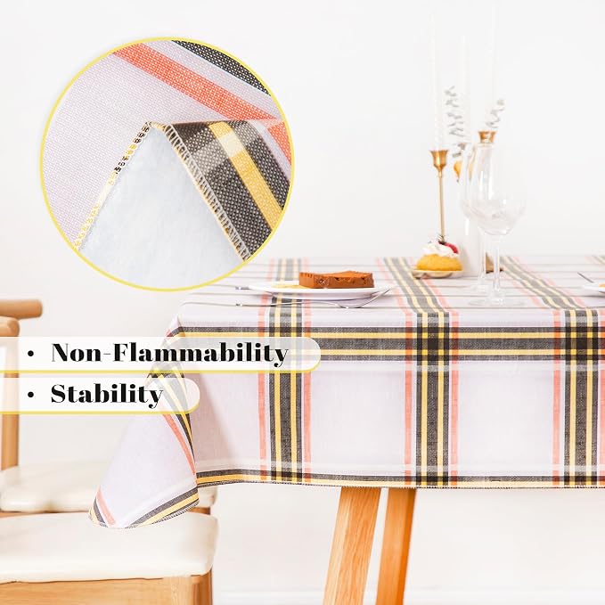 FIFTY FEET 70 * 52 Inch Rectangle Tablecloth, Vinyl Tablecloth with Flannel Backing for Rectangle Tables Waterproof, Spill Proof Plastic Picnic Table Cover for Dining/Camping/Indoor/Outdoor(Plaid-A) - Image 8