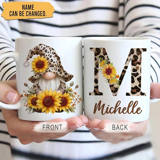 Hyturtle Personalized Gnome Coffee Mug Gift For Women on Birthday Christmas | Gnome Themed Gifts, Custom Name 11oz White Ceramic Coffee Tea Mug, Comfort grip handle, hot or cold coffee, tea, daily drinks - Image 2