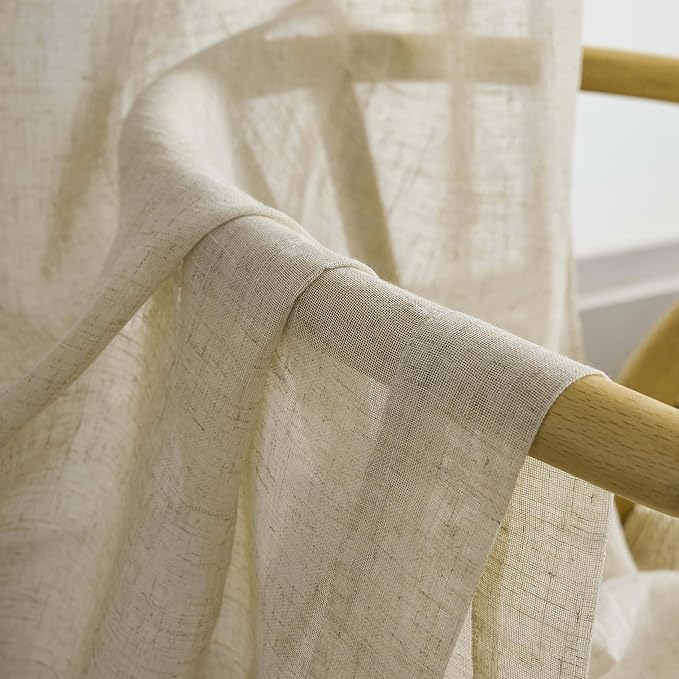 Home Brilliant Linen Blend Semi Sheer Curtains for Kitchen Window, Half Beige Panels, 54 x 45 inch Long, Set of 2 - Image 6