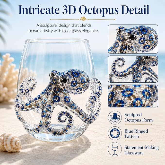 12oz Artisanal Blue Ringed Octopus Glassware, 3D Ocean Animal Artisan Glassware Collection For Fresher Sips, Coastal Elegance & Elevated Home Bar Vibes (Crab) - Image 4