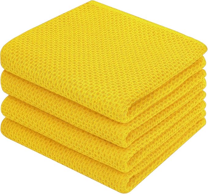 Homaxy 100% Cotton Waffle Weave Kitchen Dish Towels 4-Pack, Yellow | 13 x 28 Inches, Ultra Soft Absorbent Dish Towels, Quick Drying Cleaning Towels by Homaxy