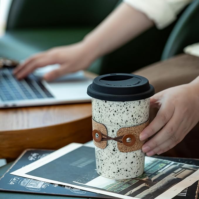 Ceramic Coffee Travel Mug Coffee Tumbler To Go Coffee Mug with Lids | Spill Proof Large Tea Cup, Latte Mugs, Reusable Camping Mugs, Microwave & Dishwasher Safe, Gifts for Coffee Lovers, 16.5 oz - Image 3