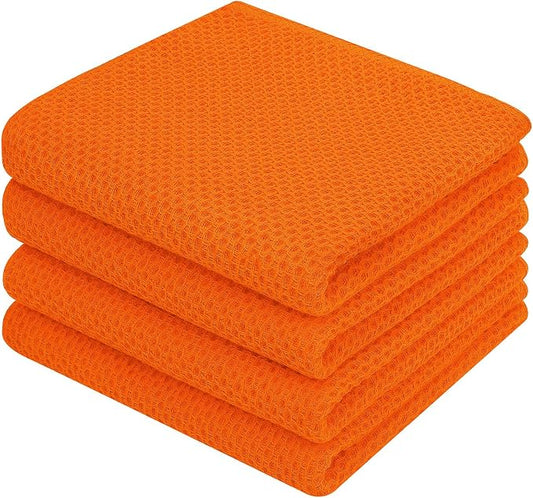Homaxy 100% Cotton Waffle Weave Kitchen Dish Towels 4-Pack, Orange | 13 x 28 Inches, Ultra Soft Absorbent Dish Towels, Quick Drying Cleaning Towels by Homaxy
