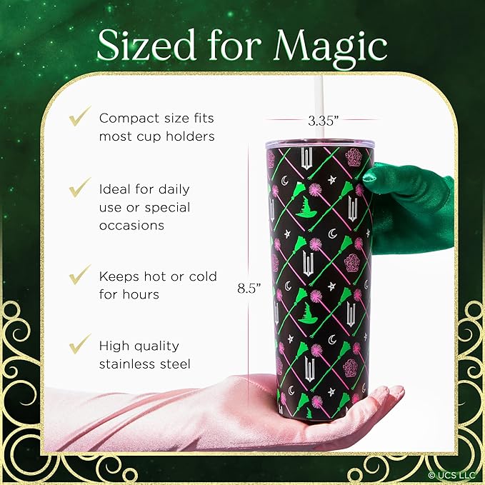 Dragon Glassware x Wicked Stainless Steel Tumbler with Straw, 24 oz - Green | Vacuum Insulated Wicked Cup with Lid & Straw For Water & Iced Tea; Official Wicked Merch - Image 3