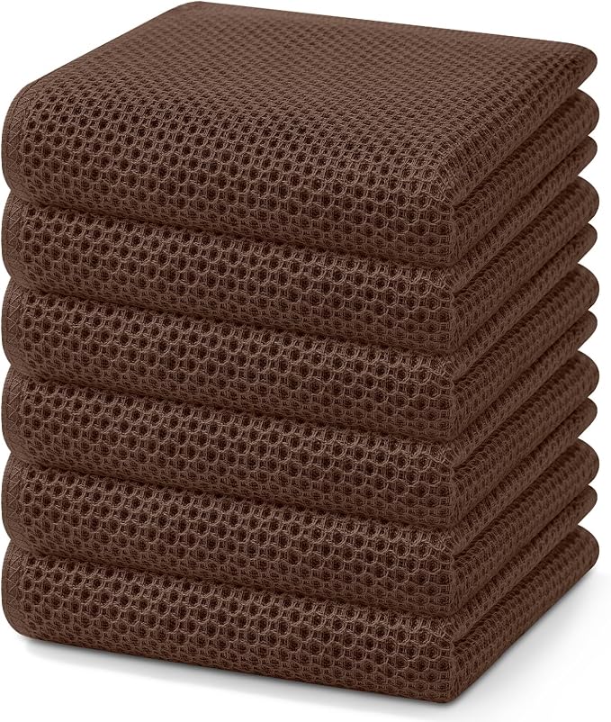 Homaxy 100% Cotton Waffle Weave Kitchen Dish Towels 6-Pack, Coffee | 13 x 28 Inches, Ultra Soft Absorbent Dish Towels, Quick Drying Cleaning Towels by Homaxy