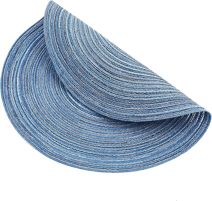 SHACOS Round Braided Placemats Set of 6 Circle Place Mats Kitchen Table Mats for Dining Table Wedding Party (Blue Gray, 6) - Image 3