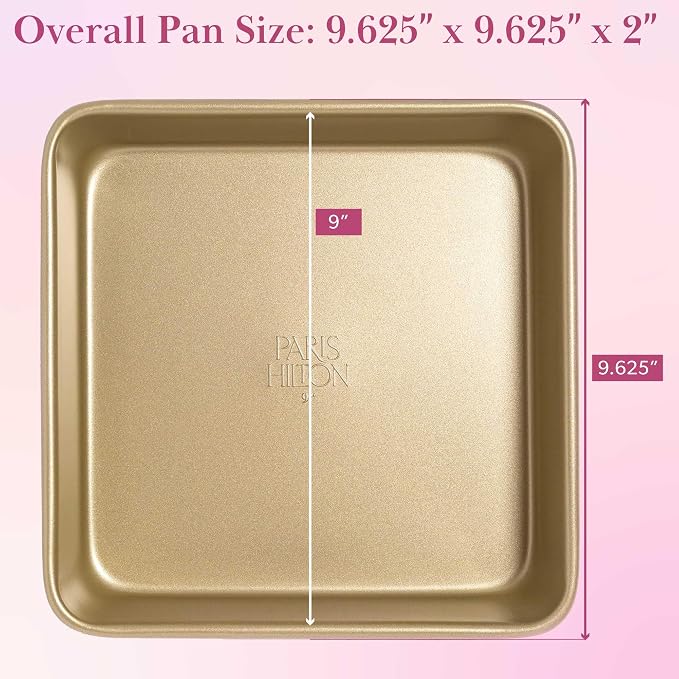 Paris Hilton Nonstick Carbon Steel Bakeware Collection, 9-Inch Square Cake Pan, Dishwasher Safe, Made without PFOA and PFAS, Pink Champagne Two-Tone - Image 5