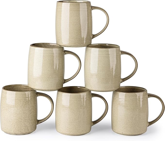 GBhome Large Coffee Mugs Set of 6, 18oz Handmade Ceramic Coffee Mugs Set with Gradient color for Latte/Tea/Beer/Hot Cocoa, Dishwasher & Microwave Safe, Khaki by GBhome
