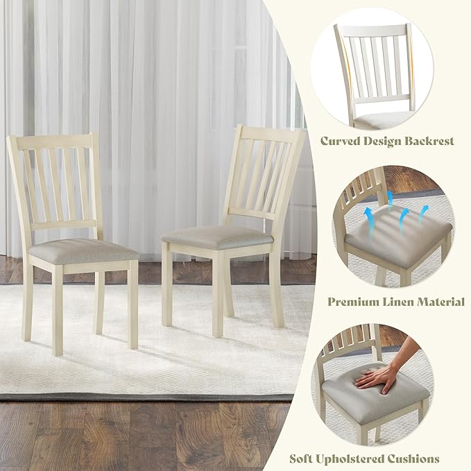 AMERLIFE 9 Piece Farmhouse Dining Table Set with 79" Table, Cream | Solid Rubberwood Frame, 8 Chairs Included, Farmhouse Design, Upholstered Seating, Rustic Cream Finish - Image 6
