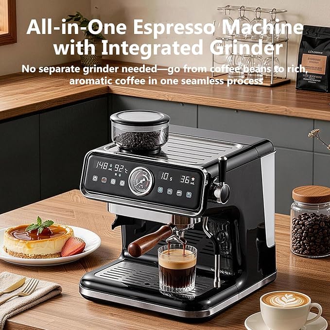 Semi-Automatic Espresso Machine with Grinder,20 Bar Pressure Espresso Maker,18 Grind Settings,2-in-1 Coffee Machine with Milk Frother for Home Barista - Image 2