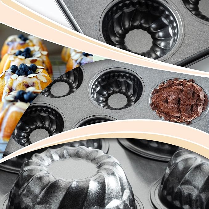 Mini Bndt Cake Pan, Nonstick Brownie Bowl Pan, 12-Cavity Fluted Small Round Cake Mold for Fall Baking & Thanksgiving Muffin Bavarois - Image 2