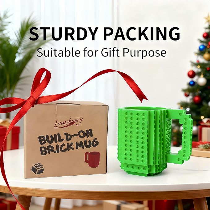 Lumsburry Build-on Brick Coffee Mug, Funny DIY Unique Novelty Drinking Cup | Building Blocks Creative Mug, for Men Women Kids Dad Mom, Present Exchange Ideas, Xmas Birthday White Elephant(Green) - Image 7