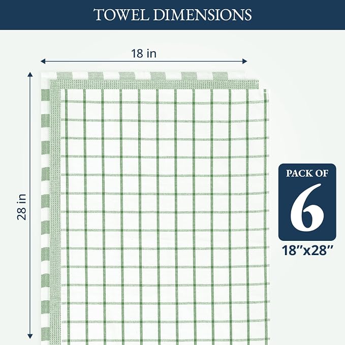 LANE LINEN Cotton Kitchen Towels Set, 6-Pack – Absorbent, Quick-Drying Dish Towels, 18" x 28", Premium Hand and Tea Towels - Olive - Image 3