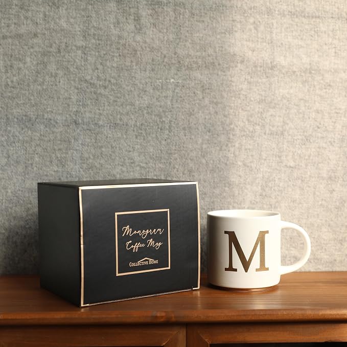 COLLECTIVE HOME - Monogram Ceramic Mugs, 15 oz Golden Initial Coffee Cups, Elegant Alphabet Tea Mugs, Elegant Personalized Mug with Gift Box, Unique Mug with Double Side Capital Letter (M) - Image 7