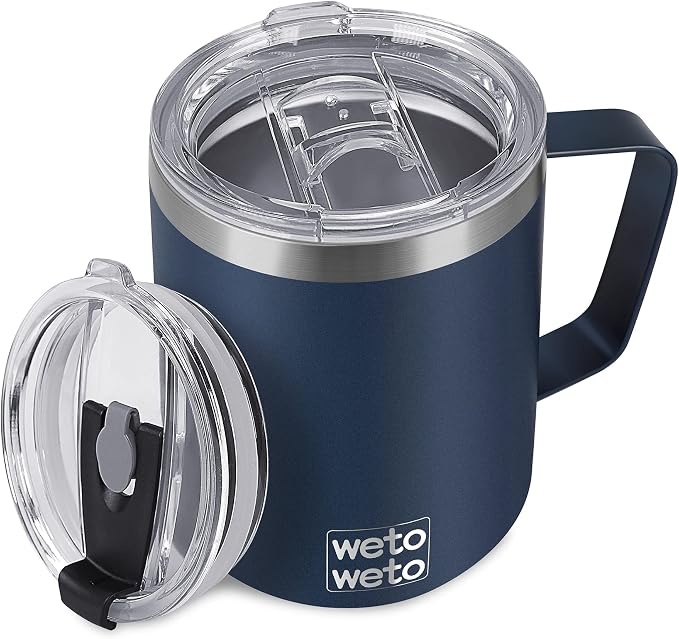 WETOWETO 14 oz Coffee Mug, Vacuum Insulated Camping Mug with Lid, Double Wall Stainless Steel Travel Tumbler Cup, Thermal Coffee Mug, Powder Coated Navy Blue by Wetoweto