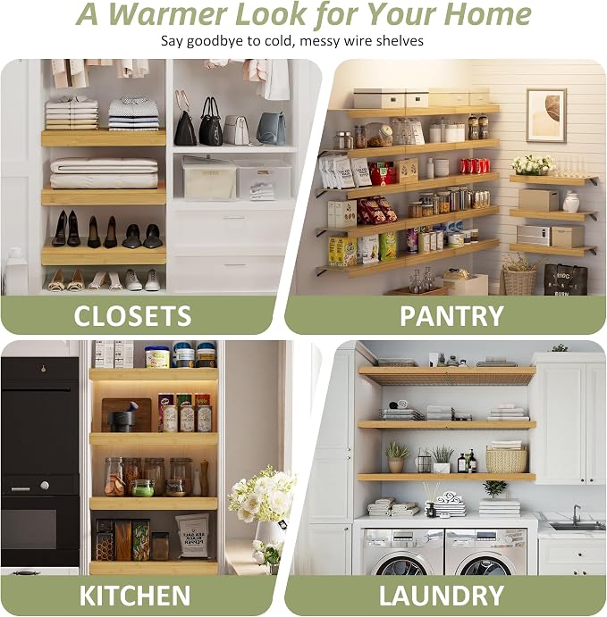 Wire Shelf Covers, Bamboo Wire Rack Covers for Pantry, Closet，Kitchen (5pcs, 30" W x 12" D, Natural) - Image 7