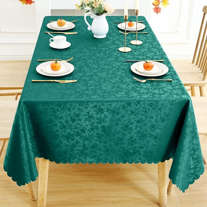 Smiry Rectangle Waterproof Heavy Duty Vinyl Tablecloths, 60 x 84 Inch | Wipeable Washable Floral Embossed Table Cover for Kitchen and Dining Room, Indoor & Outdoor Use, Christmas Green - Image 8