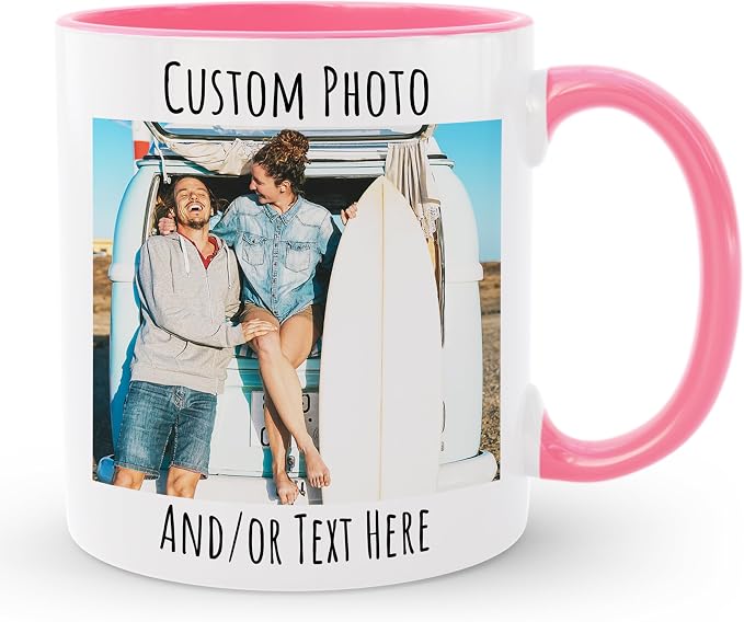 Personalized Coffee Mug | Custom Photo Text or Logo Ceramic Mug | Customized 11 Oz Tea Cup – Unique Gift for Women & Girl | Taza Personalizadas Design with Picture and Words | White – Pink by Homebee