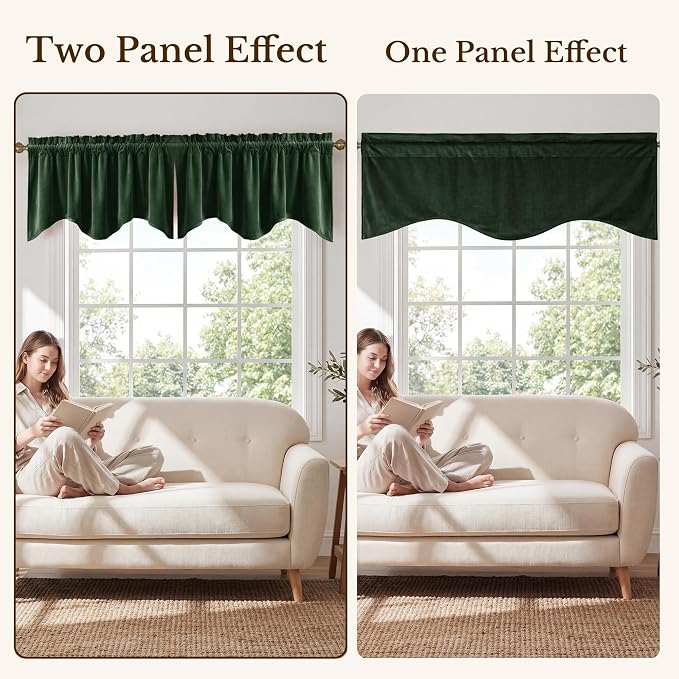 Dark Green Christmas Velvet Valance 52x18 Inch 1 Panel | Forest Wavy Kitchen Curtains, Heavyweight Christmas Window Treatment for Farmhouse, Living Room, Bathroom - Image 7