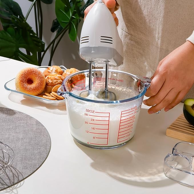 NUTRIUPS High Borosilicate 4 CUP Glass Measuring Cup, Glass Measuring Beaker with Multiple Measurement Scales, Easy to Read (4 CUP)