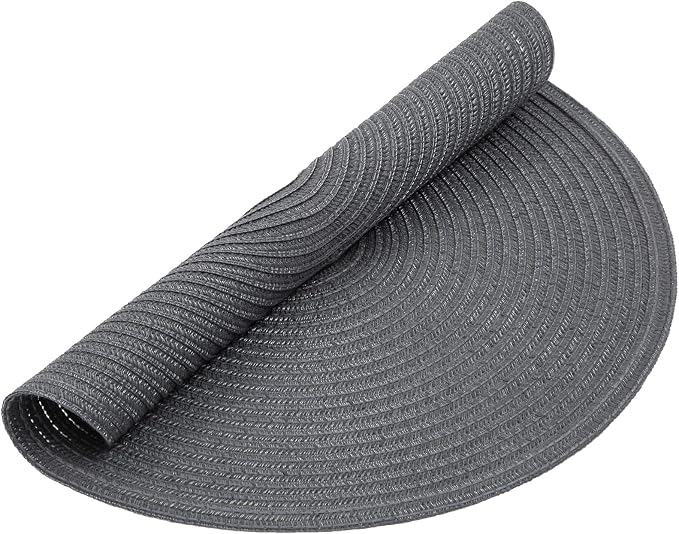 SHACOS Round Placemats Set of 6 Washable 15 inch Round Table Mats Cotton Polyester Woven Braided Place Mats for Dining Table (Charcoal Gray, 6) - Image 3