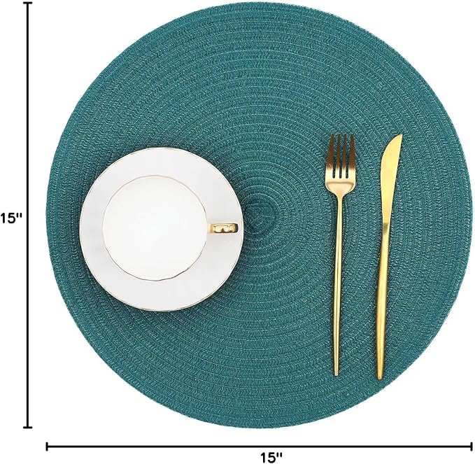 SHACOS Round Placemats Set of 8 Woven Braided Table Placemats 15 inch Circle Place Mats Washable Non Slip Table Mats for Home Wedding Party, Teal Green - Image 10