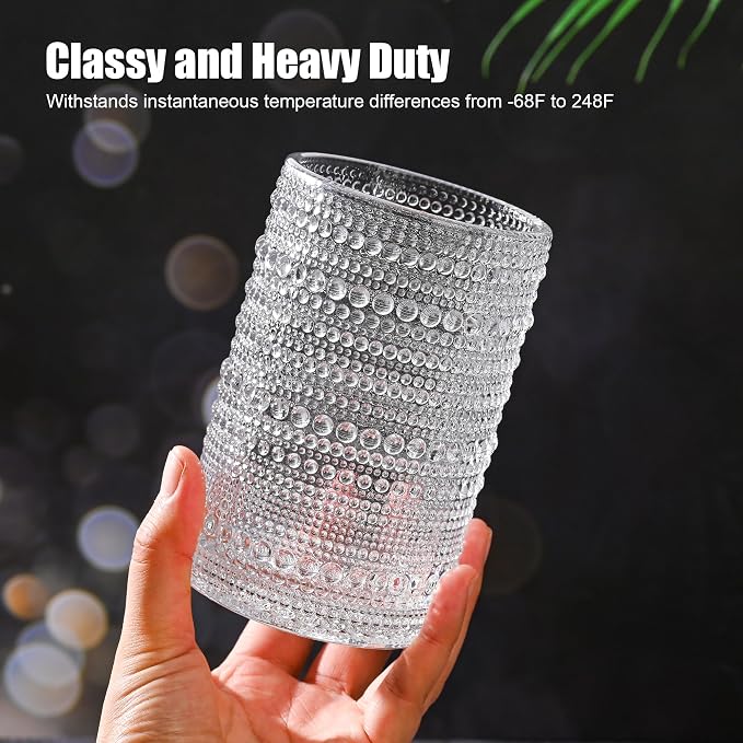 KMIGRUAN Hobnail Drinking Glasses with Straws 15oz Vintage Glassware Set of 6 Embossed Vintage Water Cups, Highball Glasses for Cocktail,Whiskey,Beer and Juic - Image 2