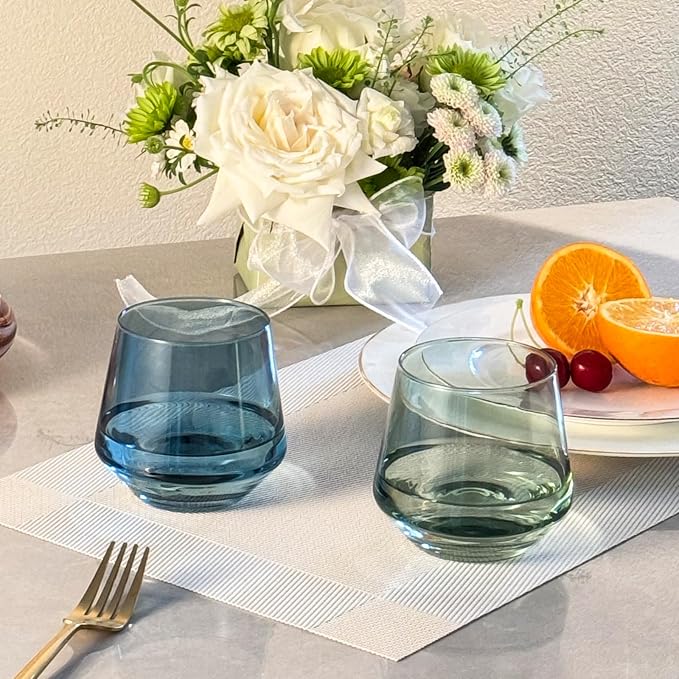 Stemless Wine Glasses Set 6【Colored Wine Glasses Stemless】 Multi Color Short Tumbler【14oz】 Colored Glassware for Wine or Soft Drinks,Unique Wine Gifts for Women Birthday Wedding - Image 3